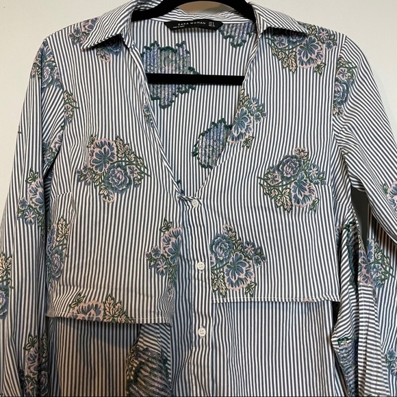Zara Woman’s Striped Floral Front Tie/Button Shirt - Picture 11 of 12